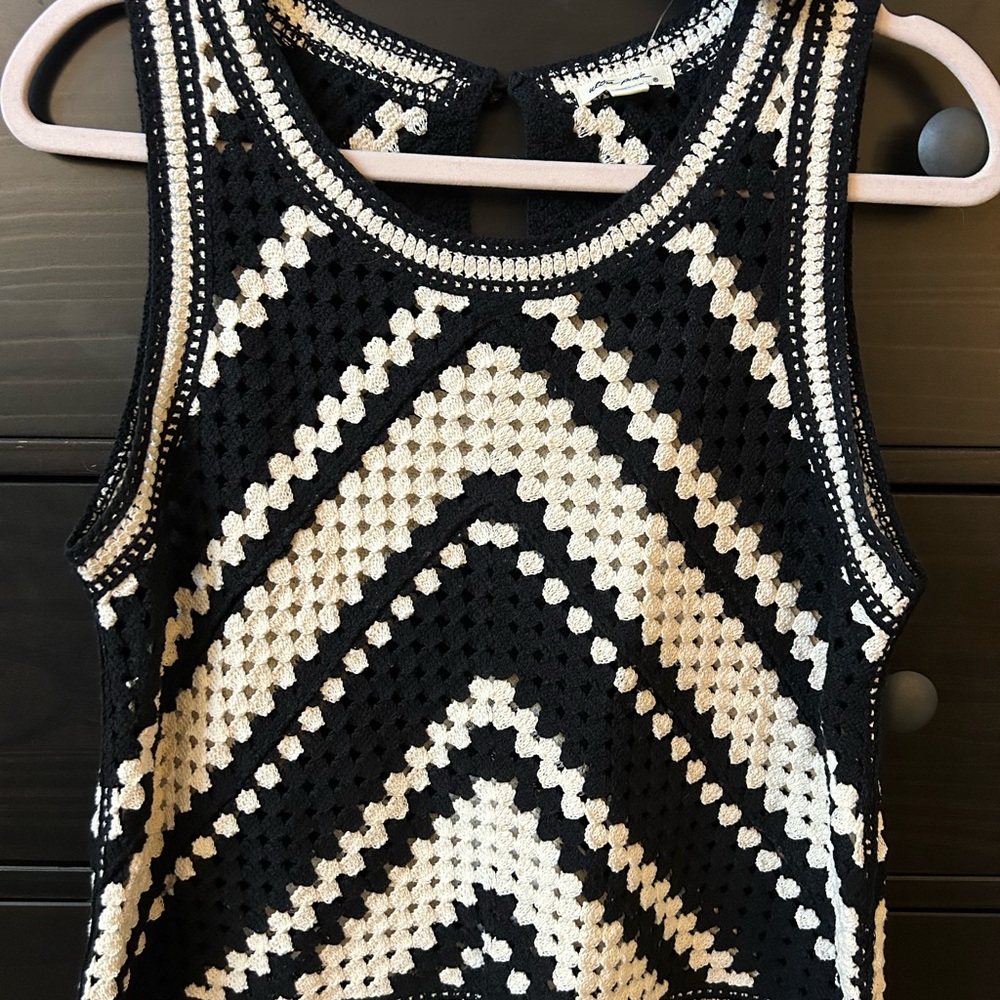 Black and Cream Crochet Tank Top, size Medium